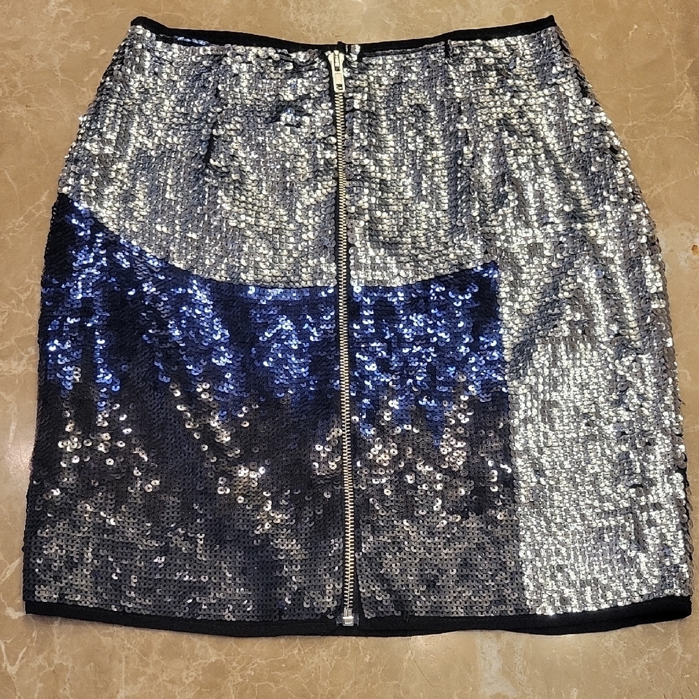 Nasty Gal Silver & Navy Sequin Colorblock Mini Skirt,  Sz 2 - Picture 7 of 12